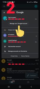 2-اگر زبان گوشی شما فارسی باشد زیر جیمیل نوشته مدیریت حساب گوگل اگر زبان گوشی شما انگلیسی باشد manage your google account نوشته است .