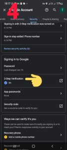 4-در بخش امنیت مقداری بیاید پایین تر گزینه ای وجود دارد به نام تایید دو مرحله ای یا راستی ازمایی دو مرحله ای (2step verification)